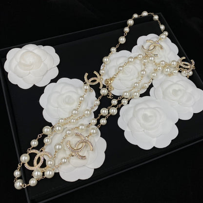 Fashion CC Pearl Rhinestone Charm Necklace