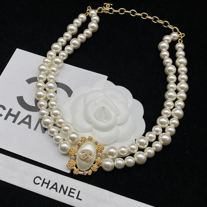 Fashion CC Pearl Charm Necklace