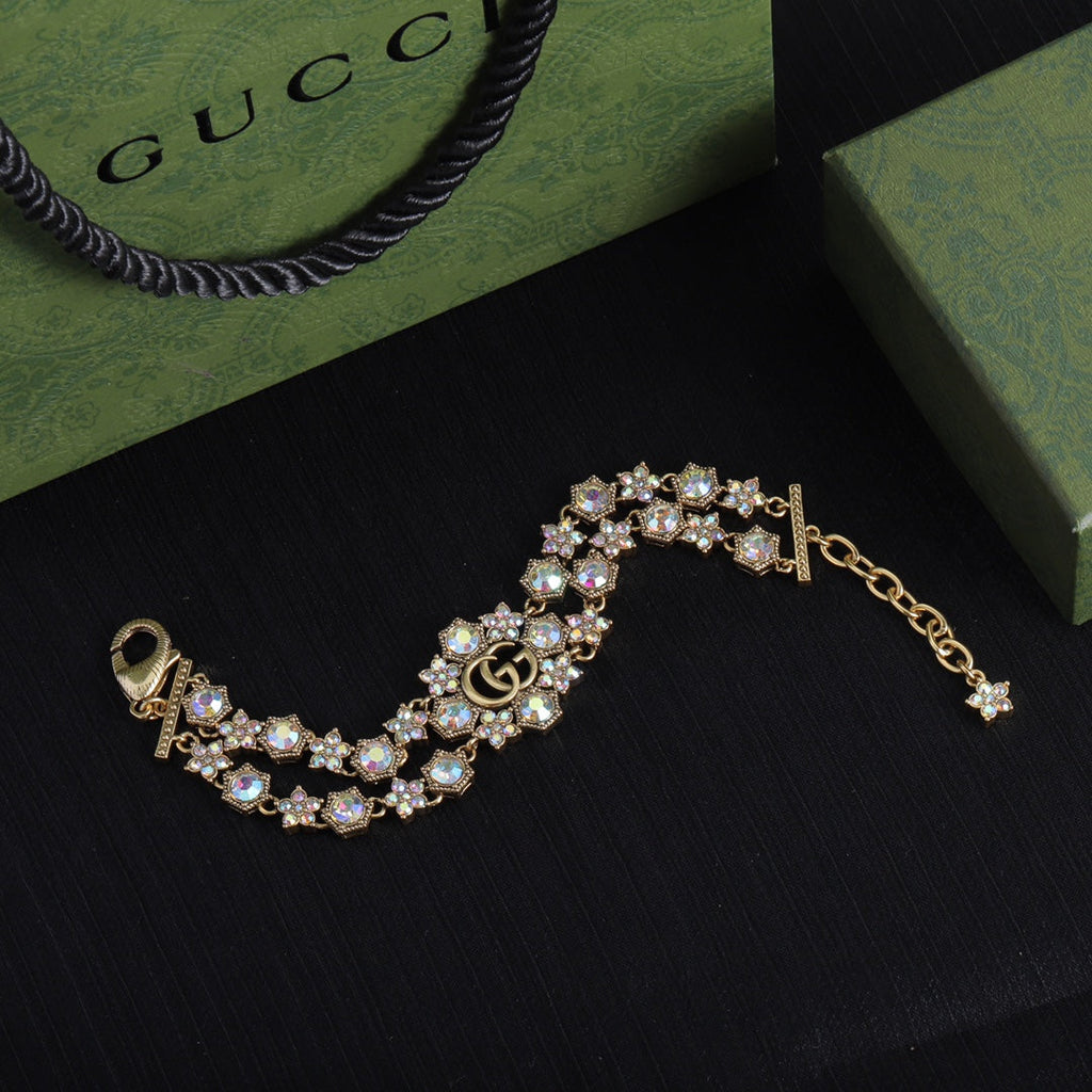 Fashion GG flower rhombus hexagonal rhinestone bracelet