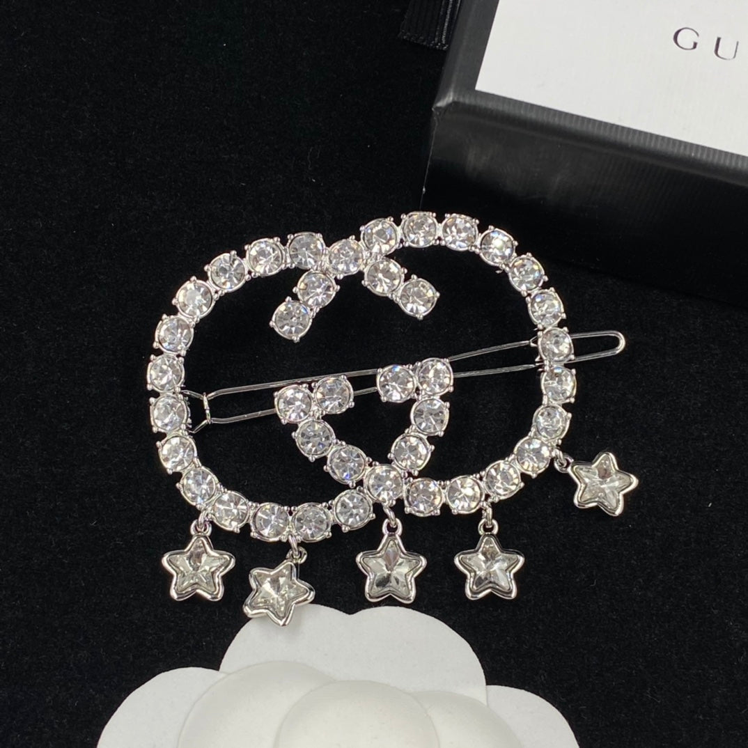 Fashion GG rhinestone star pendant hair clip