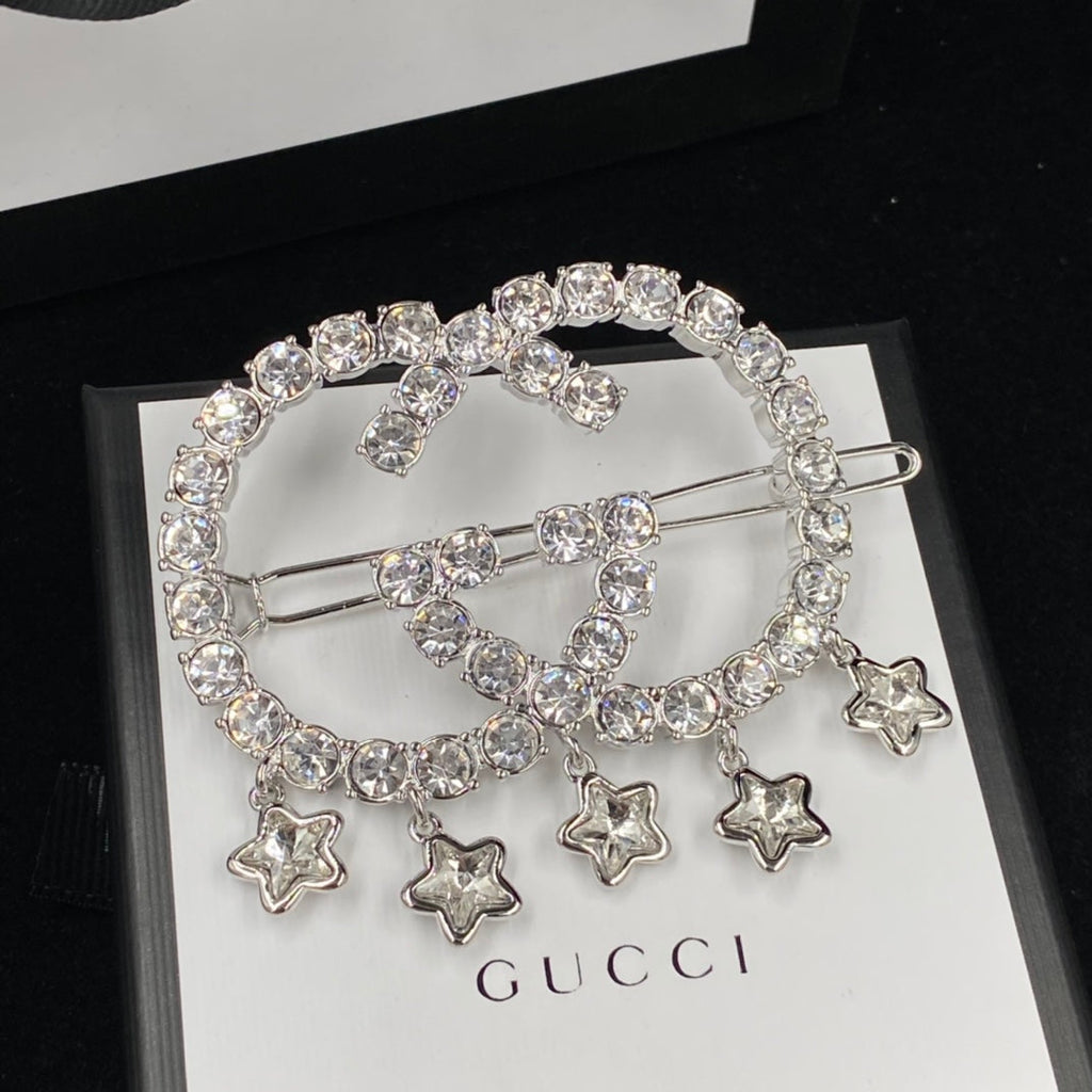 Fashion GG rhinestone star pendant hair clip