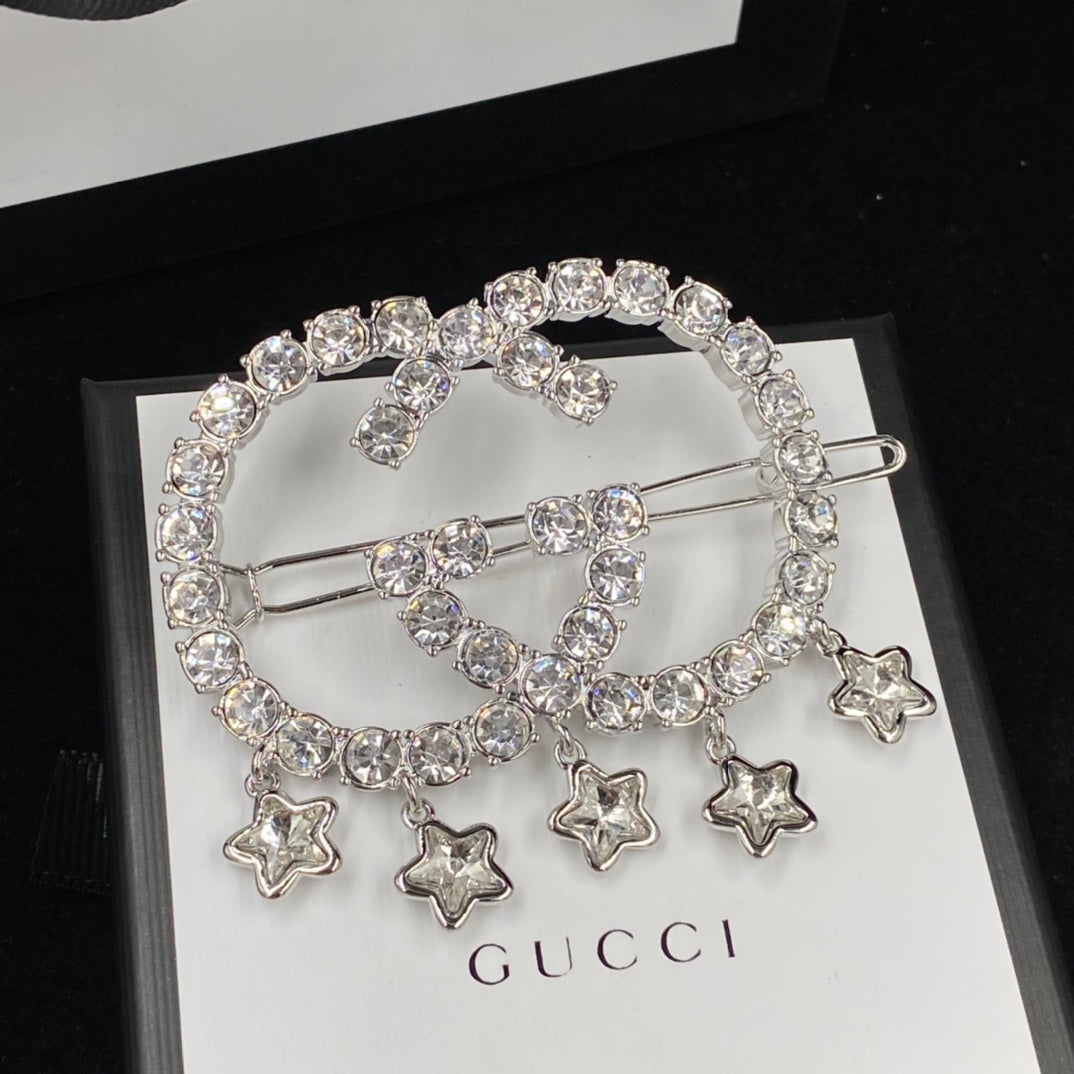 Fashion GG rhinestone star pendant hair clip