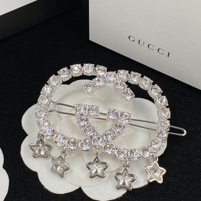Fashion GG rhinestone star pendant hair clip