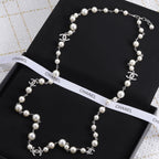 Fashion CC rhinestone pearl flower shape necklace