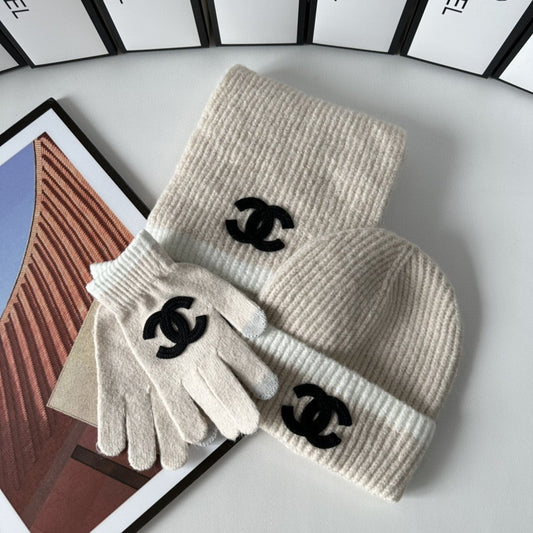 Fashion CC letter gloves hat scarf