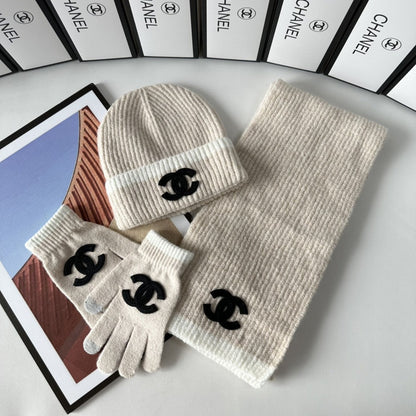 Fashion CC letter gloves hat scarf