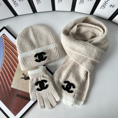 Fashion CC letter gloves hat scarf