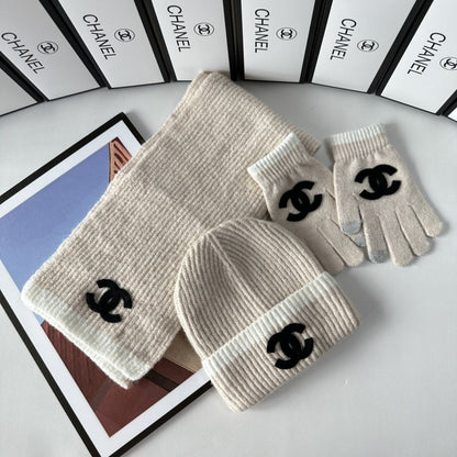 Fashion CC letter gloves hat scarf
