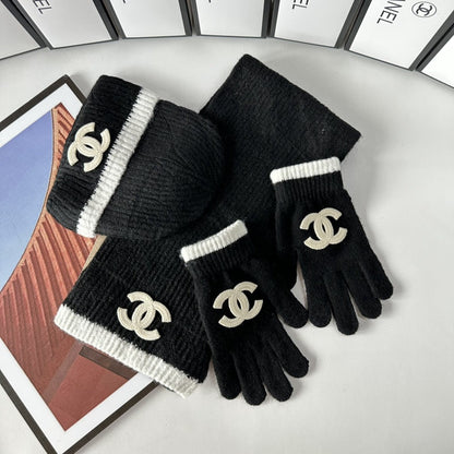 Fashion CC letter gloves hat scarf