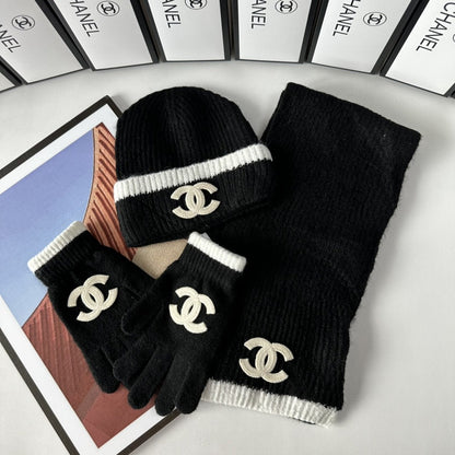 Fashion CC letter gloves hat scarf