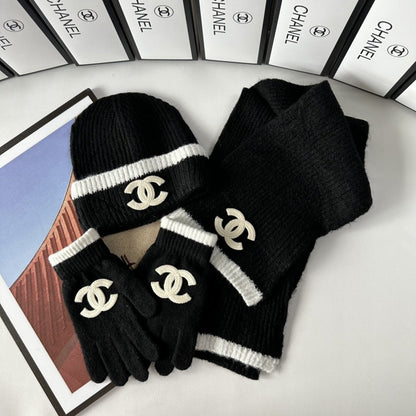 Fashion CC letter gloves hat scarf