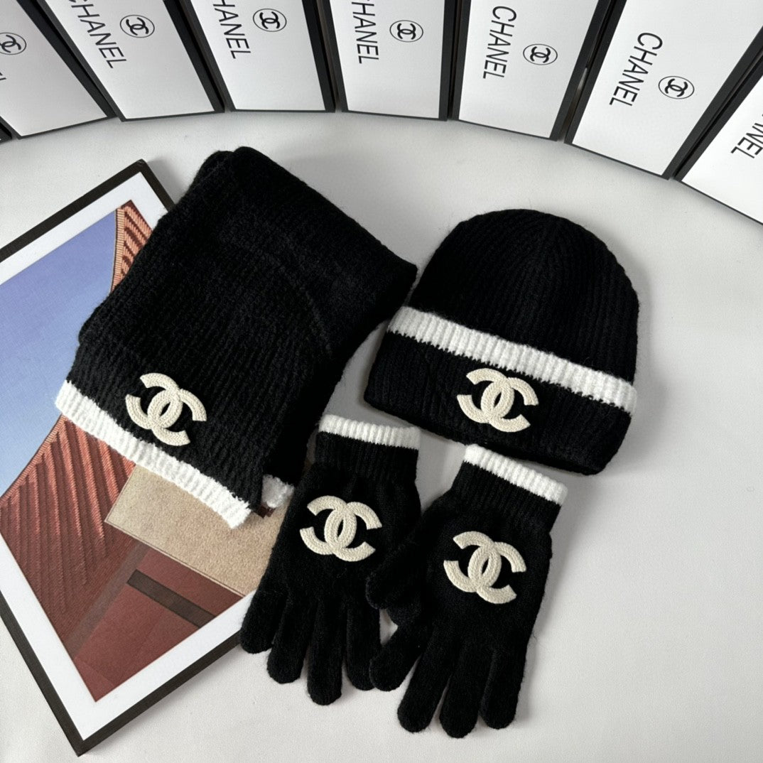 Fashion CC letter gloves hat scarf