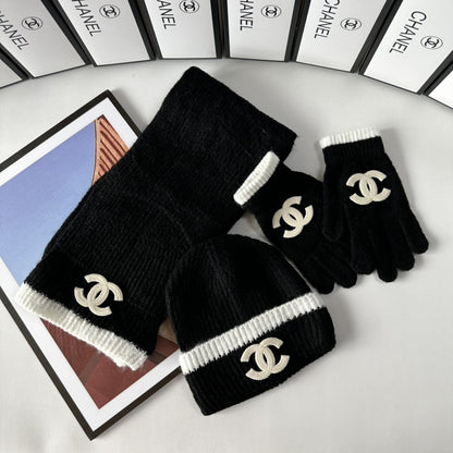 Fashion CC letter gloves hat scarf