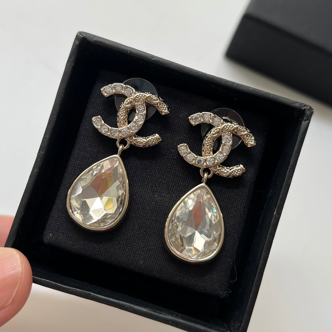 Fashion CC Rhinestone Dangle Earrings