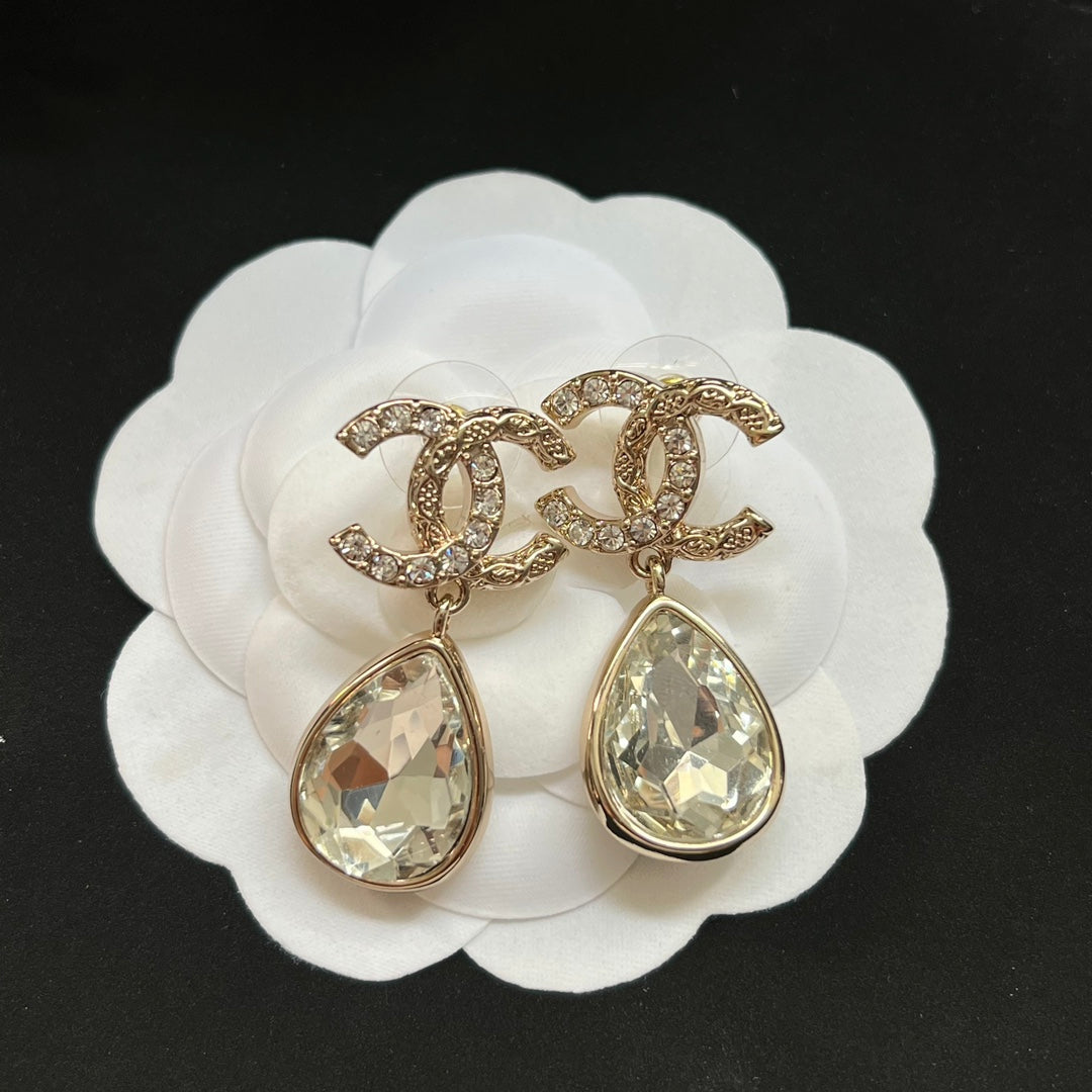 Fashion CC Rhinestone Dangle Earrings