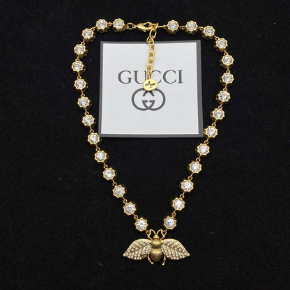 GG Bee Pendant Rhinestone Earrings Bracelet Necklace