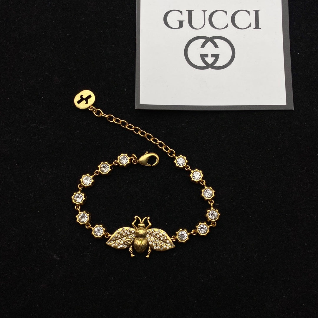 GG Bee Pendant Rhinestone Earrings Bracelet Necklace