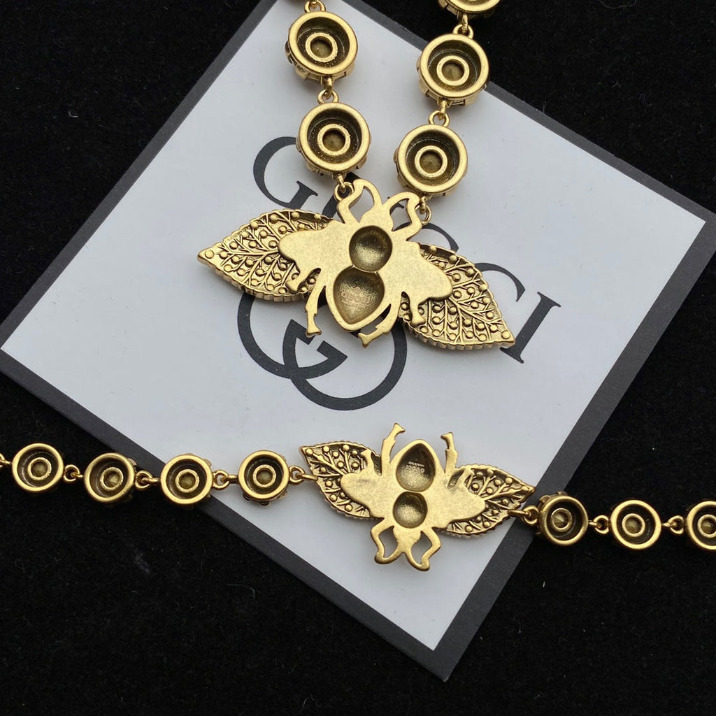 GG Bee Pendant Rhinestone Earrings Bracelet Necklace