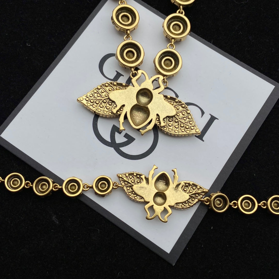 GG Bee Pendant Rhinestone Earrings Bracelet Necklace