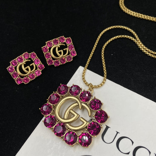 CC rhinestone earring necklace