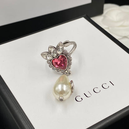 GG Rhinestone Pearl Open Ring