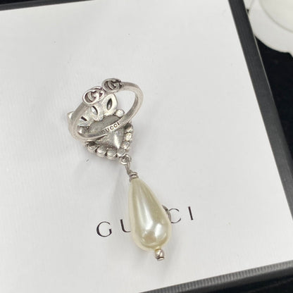 GG Rhinestone Pearl Open Ring
