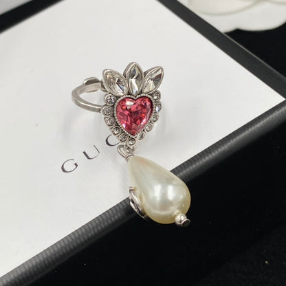 GG Rhinestone Pearl Open Ring