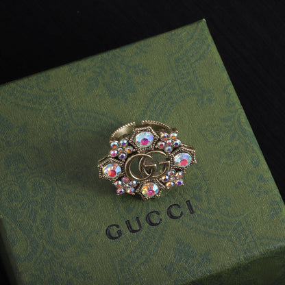 GG Fashion Diamond-Shaped Rhinestone Open Ring