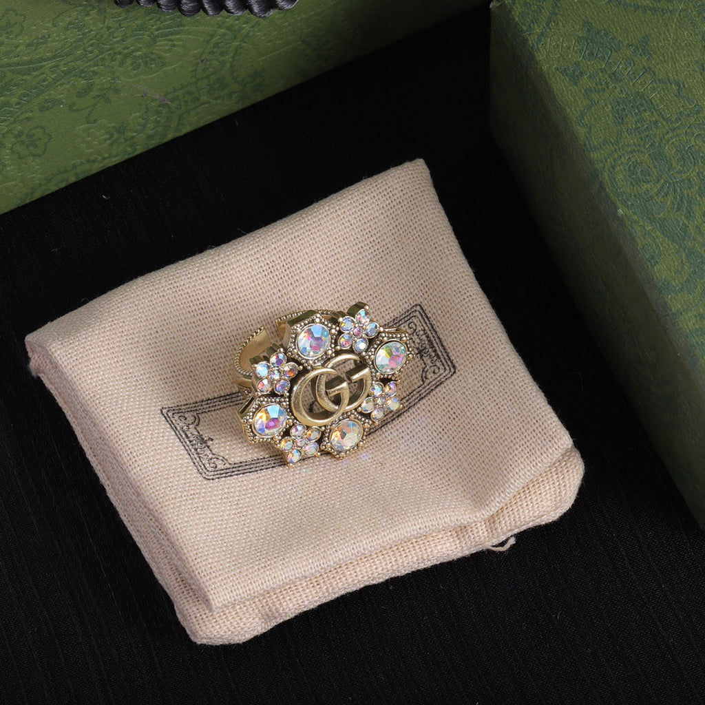 GG Fashion Diamond-Shaped Rhinestone Open Ring