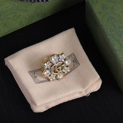 GG Fashion Diamond-Shaped Rhinestone Open Ring