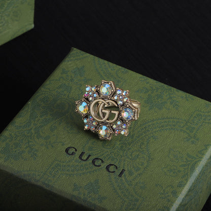 GG Fashion Diamond-Shaped Rhinestone Open Ring