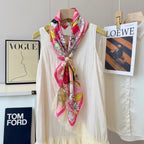 Stylish Four-Leaf Clover &amp; Letter Pattern Silk Scarf