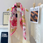 Stylish Four-Leaf Clover &amp; Letter Pattern Silk Scarf