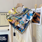 Stylish Four-Leaf Clover &amp; Letter Pattern Silk Scarf