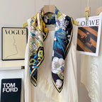 Stylish Four-Leaf Clover &amp; Letter Pattern Silk Scarf