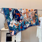 Stylish Four-Leaf Clover &amp; Letter Pattern Silk Scarf