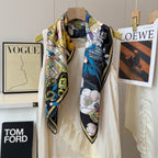 Stylish Four-Leaf Clover &amp; Letter Pattern Silk Scarf