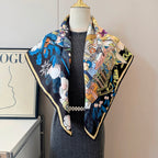Stylish Four-Leaf Clover &amp; Letter Pattern Silk Scarf