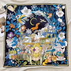 Stylish Four-Leaf Clover &amp; Letter Pattern Silk Scarf