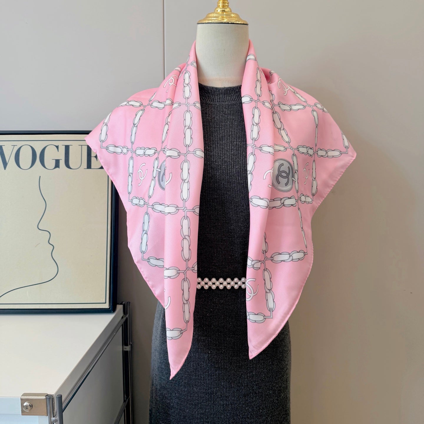 Stylish CC-Patterned Silk Scarf