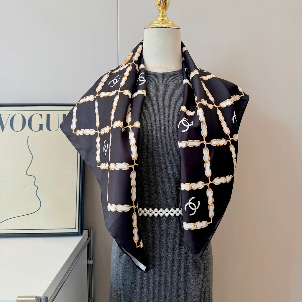 Stylish CC-Patterned Silk Scarf