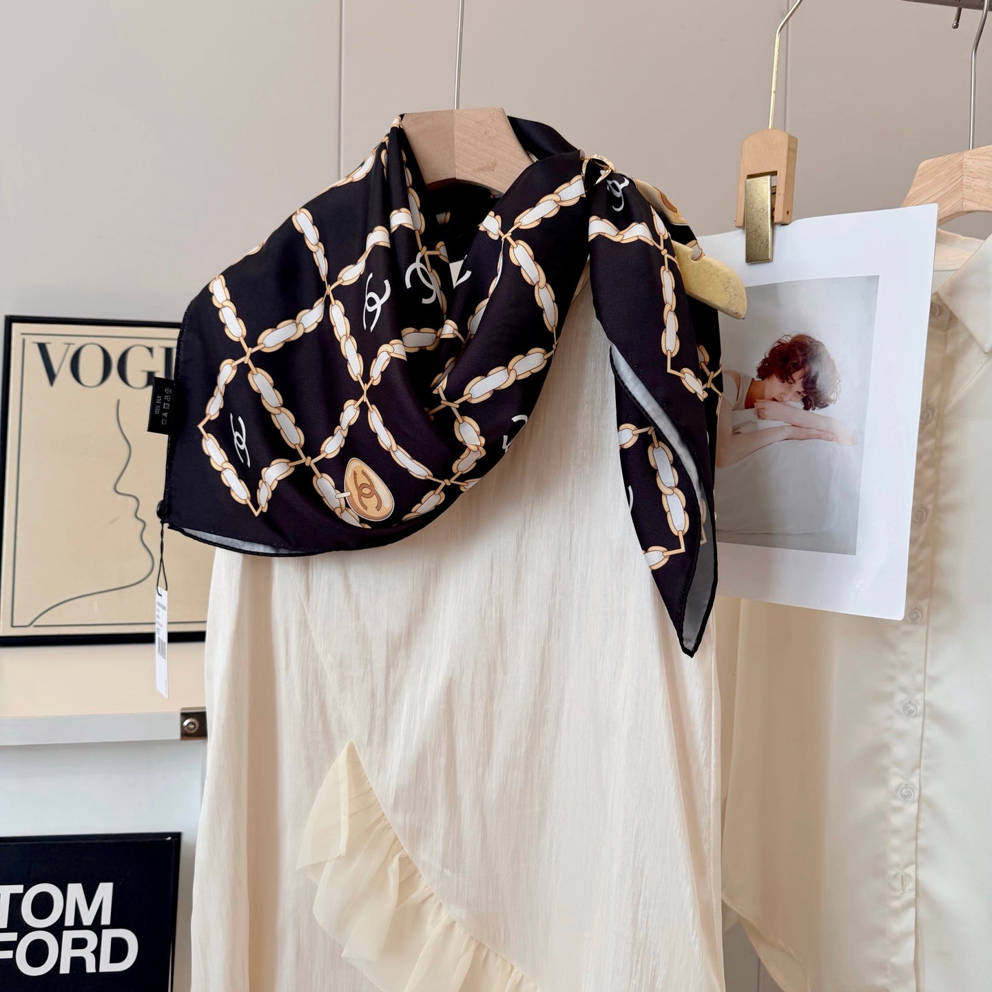 Stylish CC-Patterned Silk Scarf