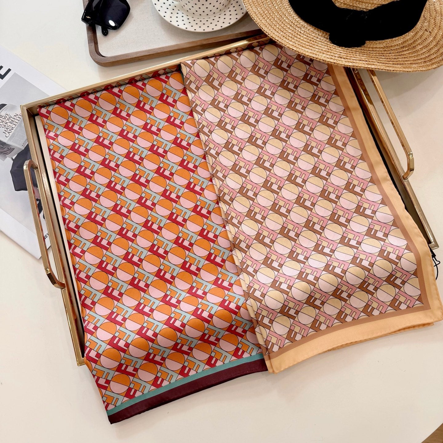 Stylish FF Letter Pattern Silk Scarf