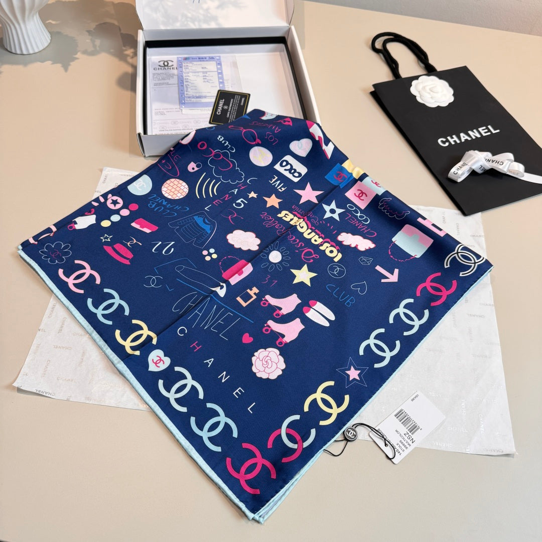 Stylish CC-Patterned Silk Scarf