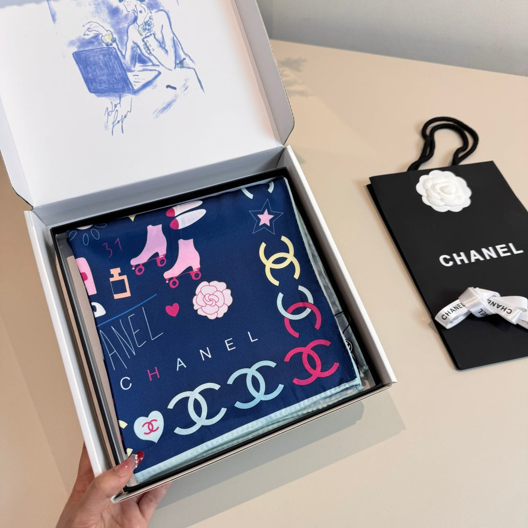 Stylish CC-Patterned Silk Scarf