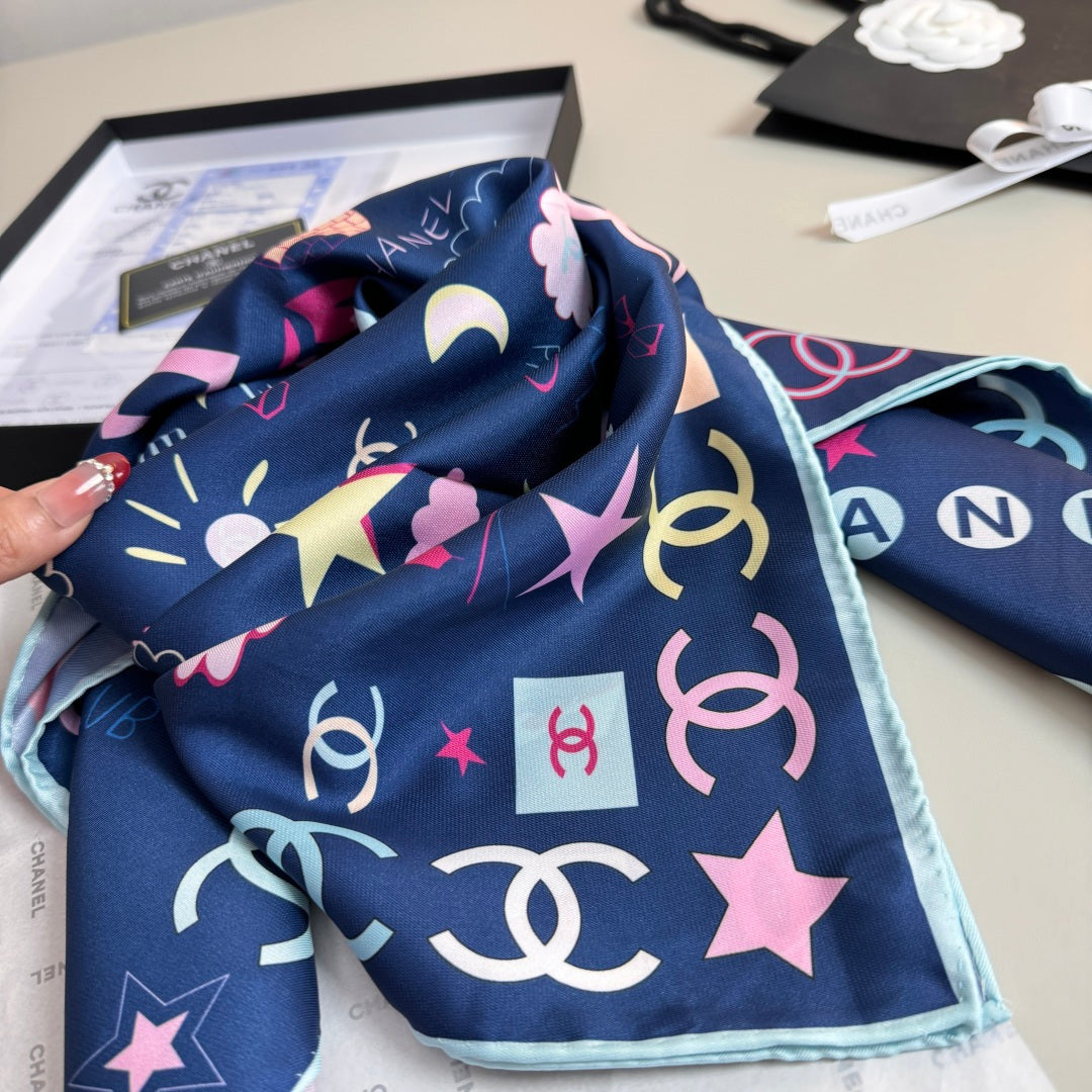 Stylish CC-Patterned Silk Scarf