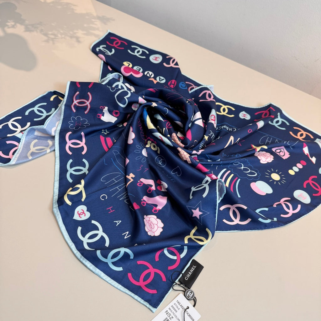 Stylish CC-Patterned Silk Scarf