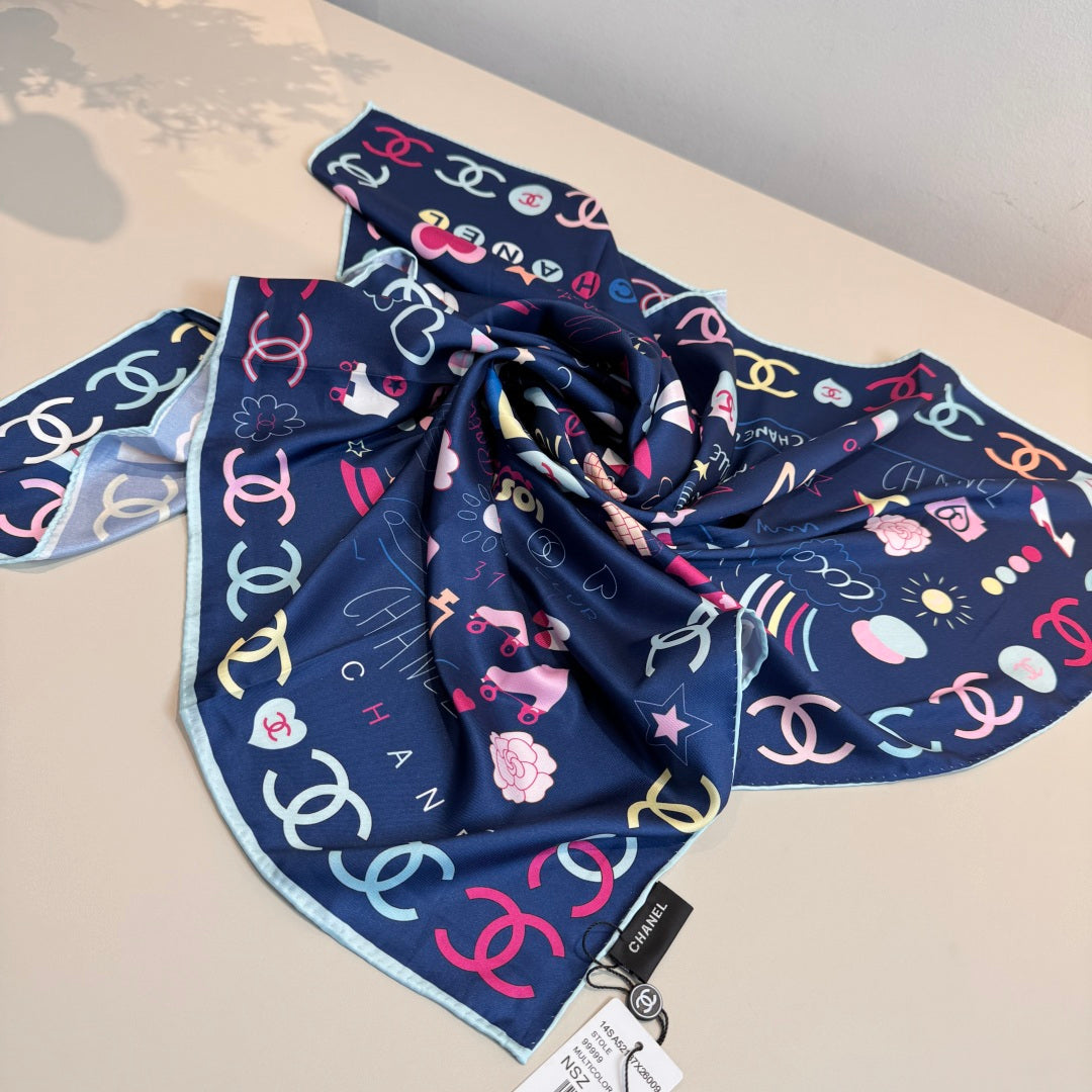 Stylish CC-Patterned Silk Scarf