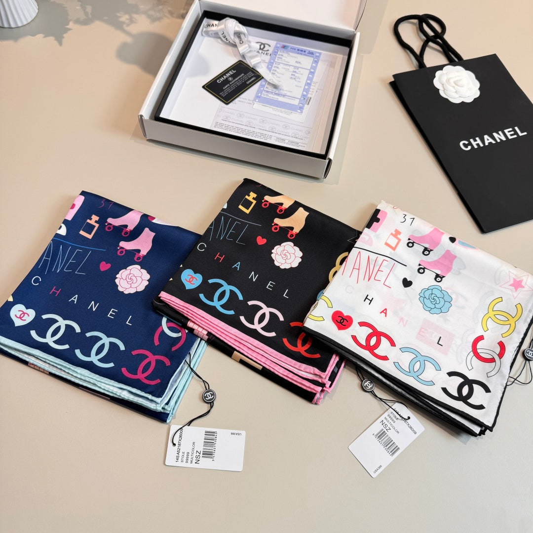 Stylish CC-Patterned Silk Scarf