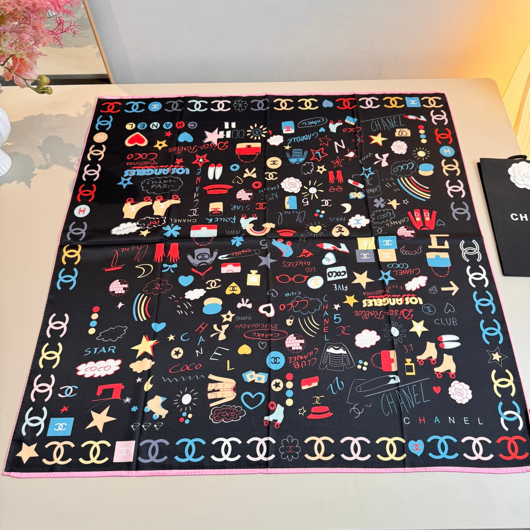 Stylish CC-Patterned Silk Scarf